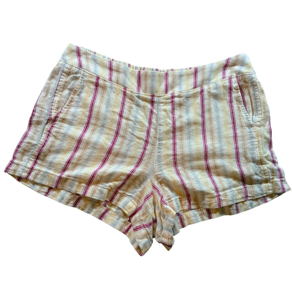 Gap Linen Blend Striped Shorts Womens Large Pink Orange Blue Beach Summer Casual